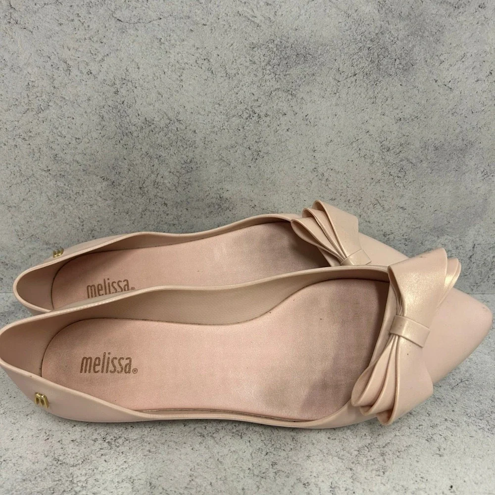 Melissa Soft Pink Rubber Pointed Bow Flats Size 8